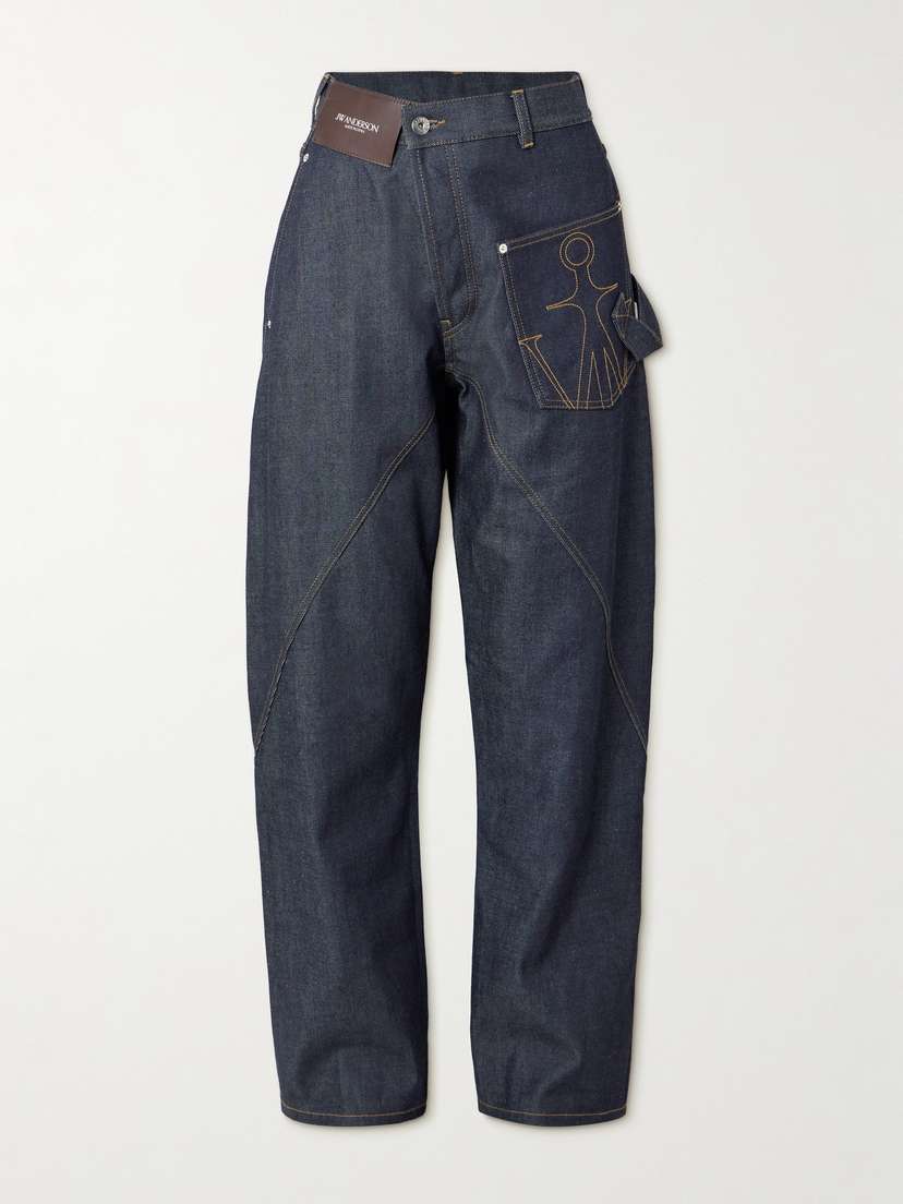JW Anderson Twisted Asymmetric Embroidered High-rise Jeans