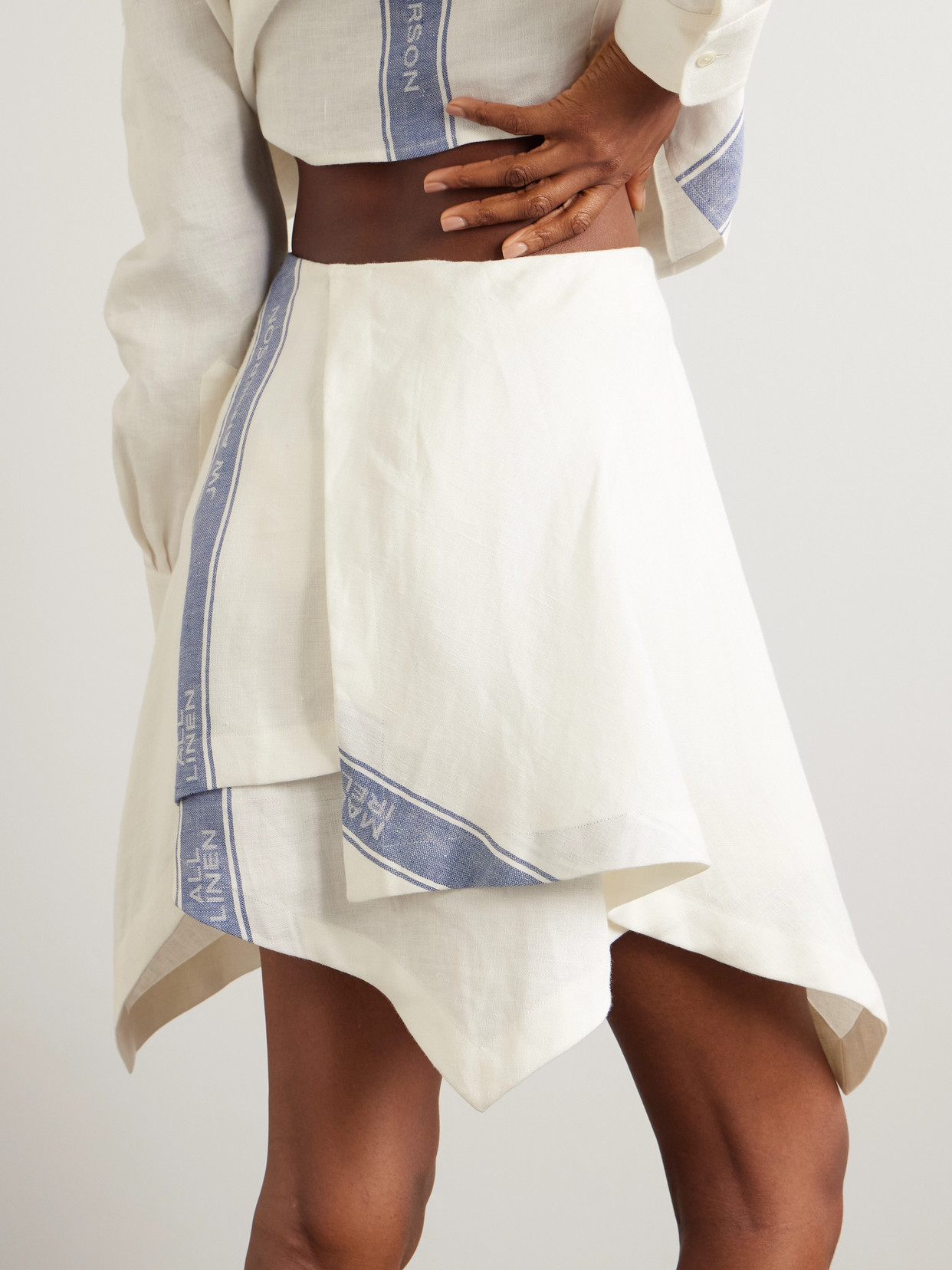 Asymmetric Linen-Jacquard Mini Wrap-Effect Skirt