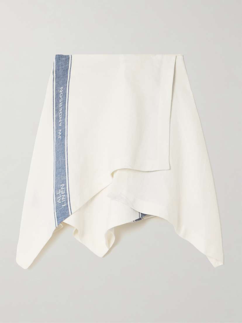 JW Anderson Asymmetric Linen-jacquard Mini Wrap-effect Skirt