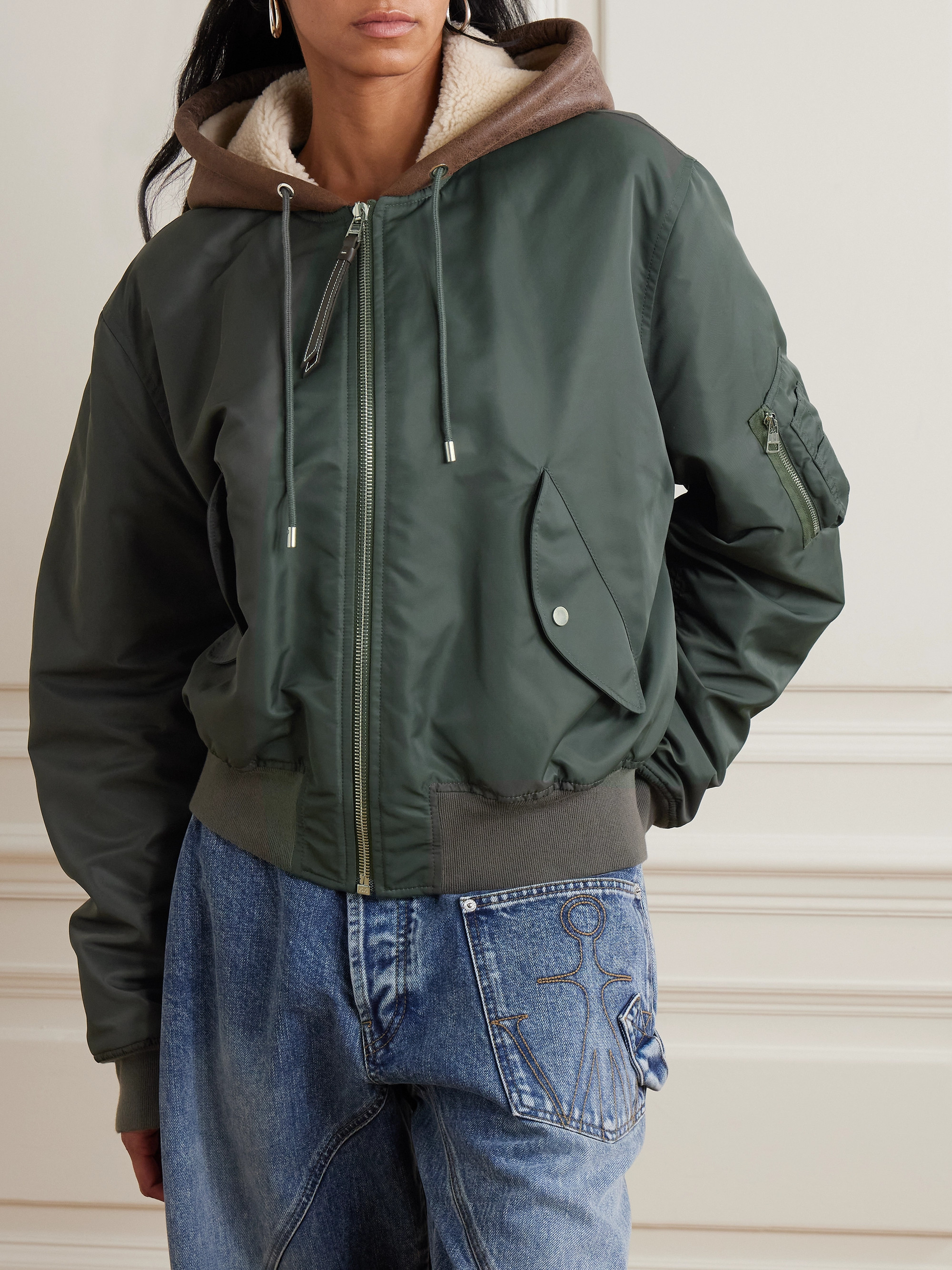 Jw Anderson - Hooded padded shell and shearling bomber jacket | Plush