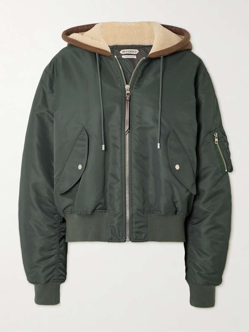 JW Anderson Hooded Padded Shell And Shearling Bomber Jacket