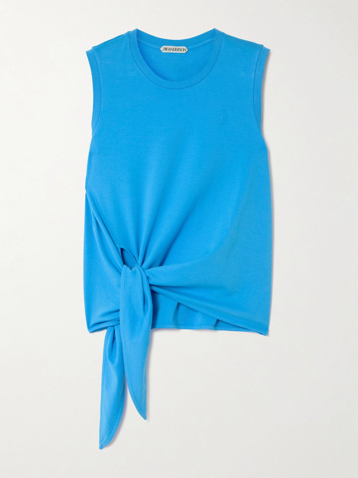 Jw Anderson Tie-detailed Embroidered Cotton-jersey Tank In Blue