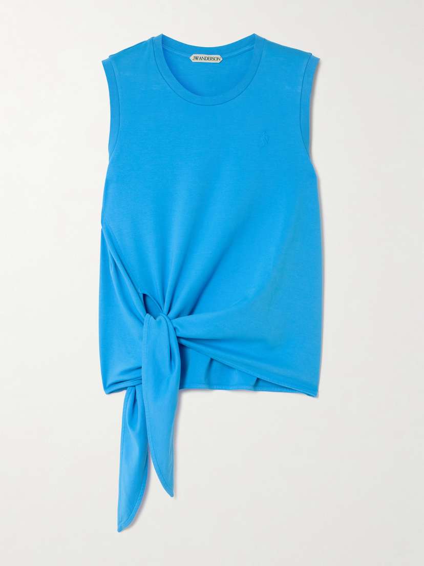 JW Anderson Tie-detailed Embroidered Cotton-jersey Tank