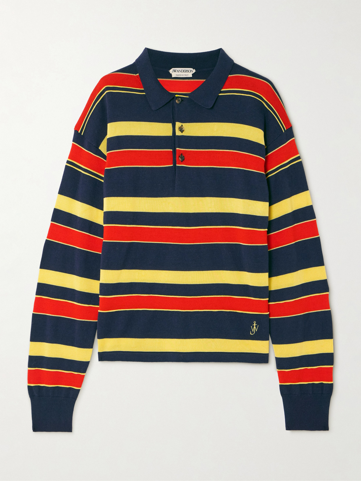 Jw Anderson Embroidered Striped Cotton And Wool-blend Polo Shirt In Multi