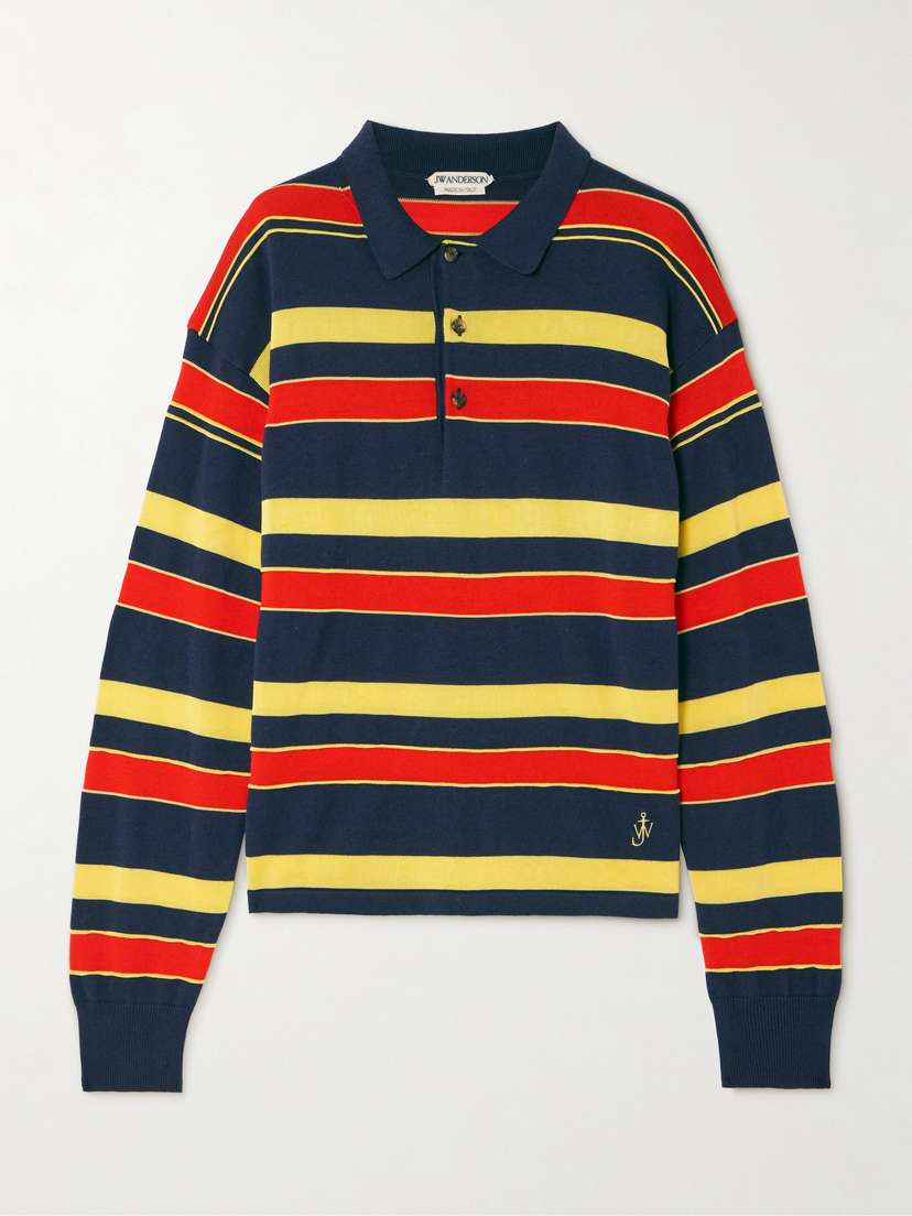 JW Anderson Embroidered Striped Cotton And Wool-blend Polo Shirt