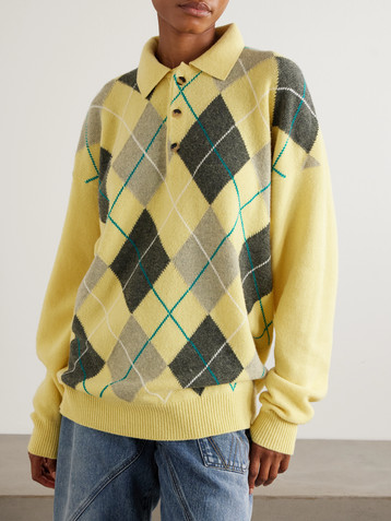 Jw Anderson + Pringle argyle wool polo sweater