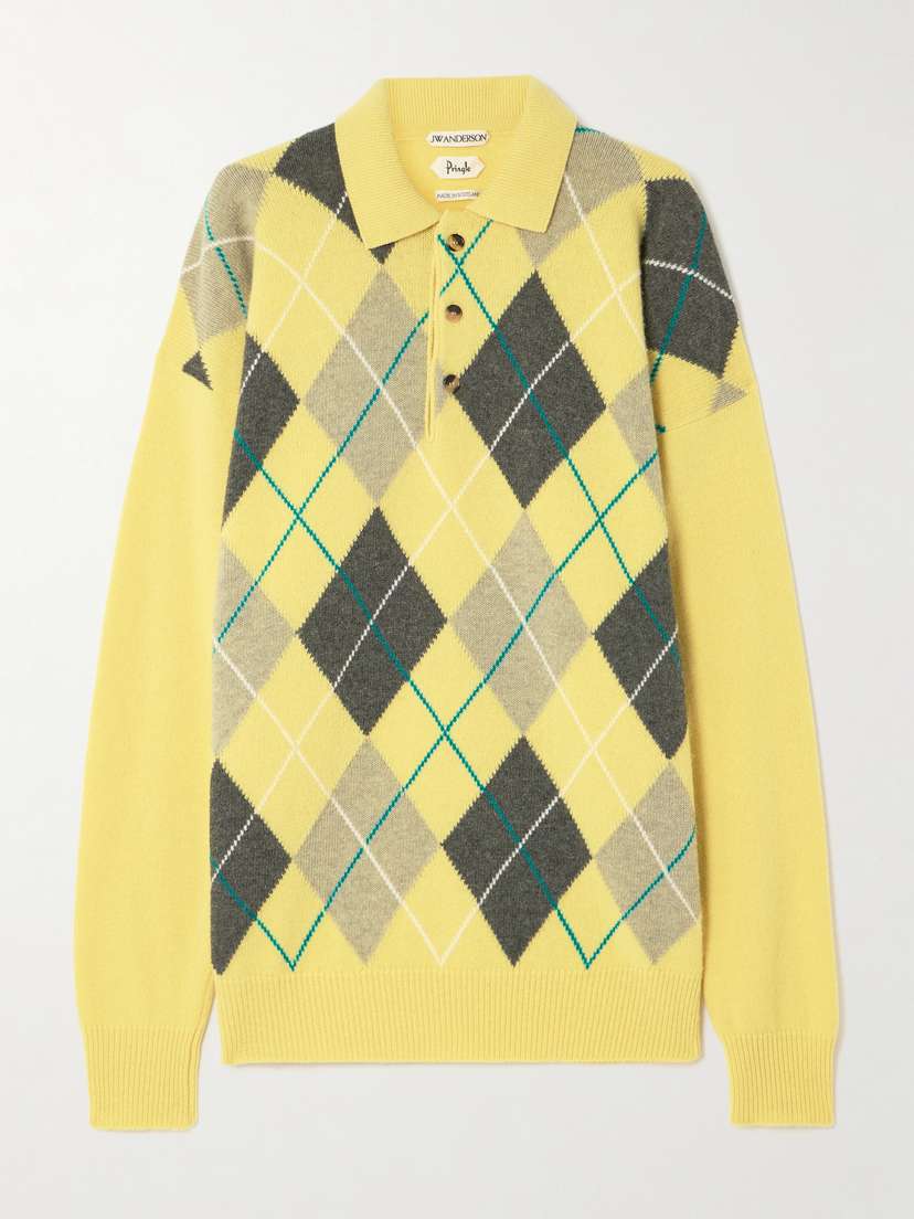 JW Anderson + Pringle Argyle Wool Polo Sweater