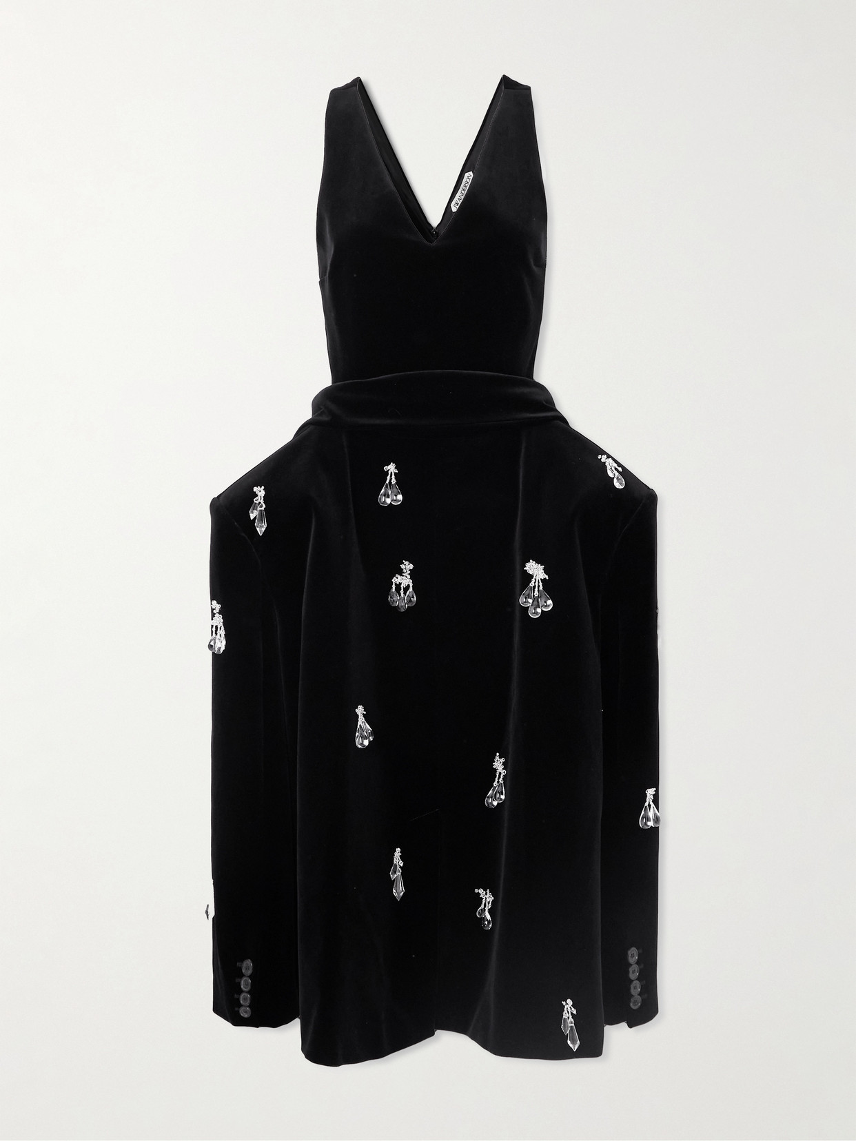 Jw Anderson Embellished Padded Cotton-velvet Midi Dress In Black