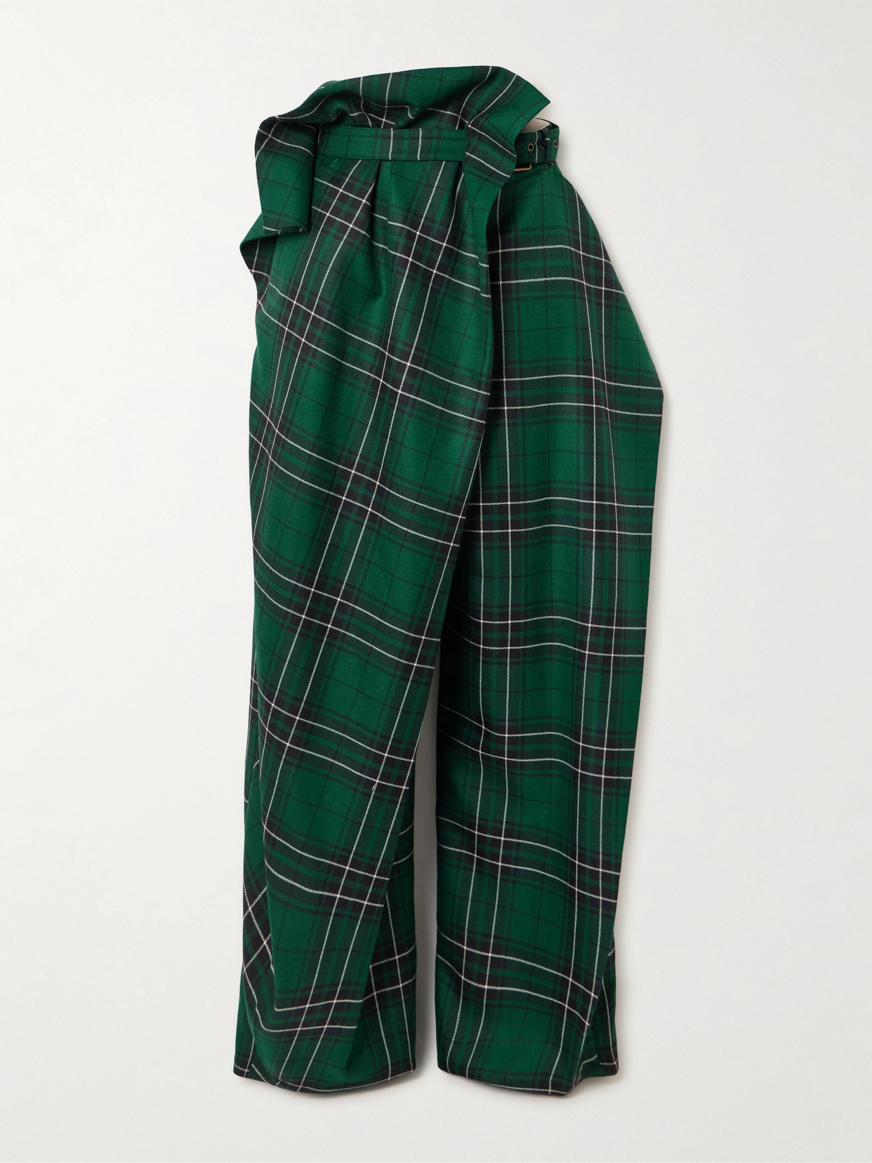 Jw Anderson Draped Layered Checked Wool-twill Wide-leg Pants In Green