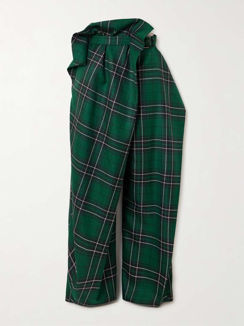 JW Anderson Draped Layered Checked Wool-twill Wide-leg Pants