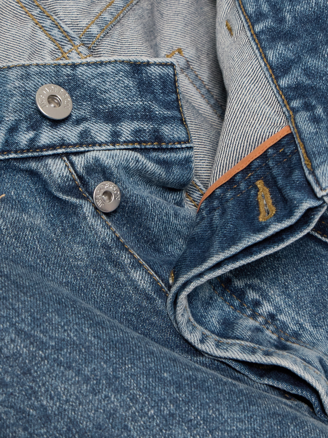 Jw Anderson Twisted Asymmetric Embroidered High-rise Jeans In Blue