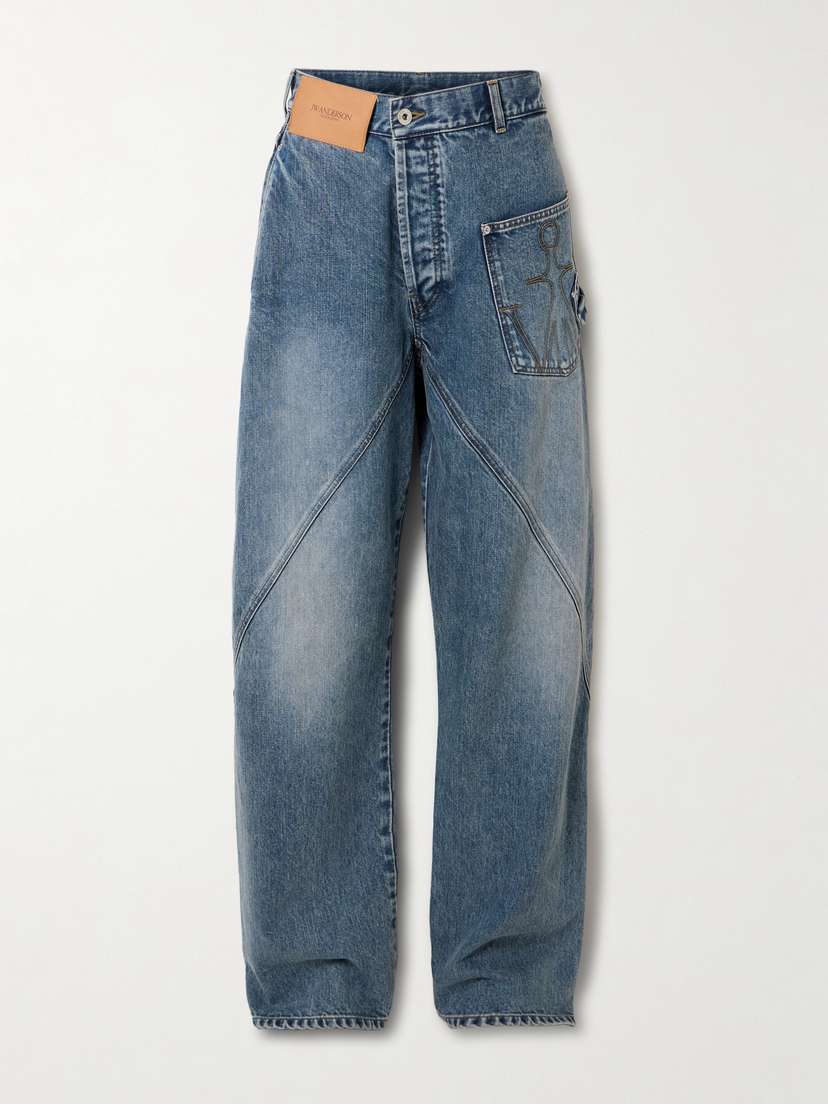 JW Anderson Twisted Asymmetric Embroidered High-rise Jeans