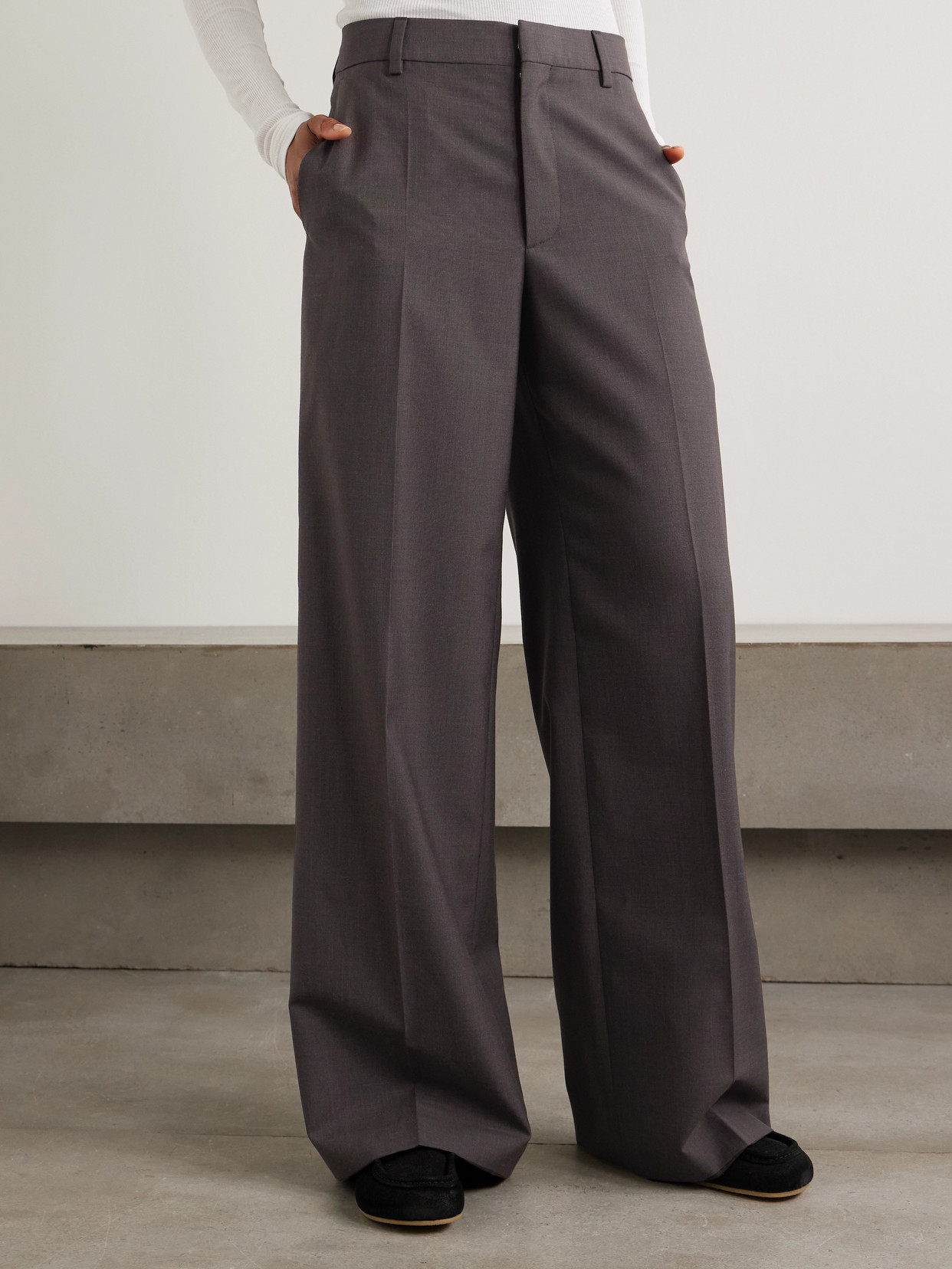 Jw Anderson Grain De Poudre Wool Wide-leg Pants In Gray