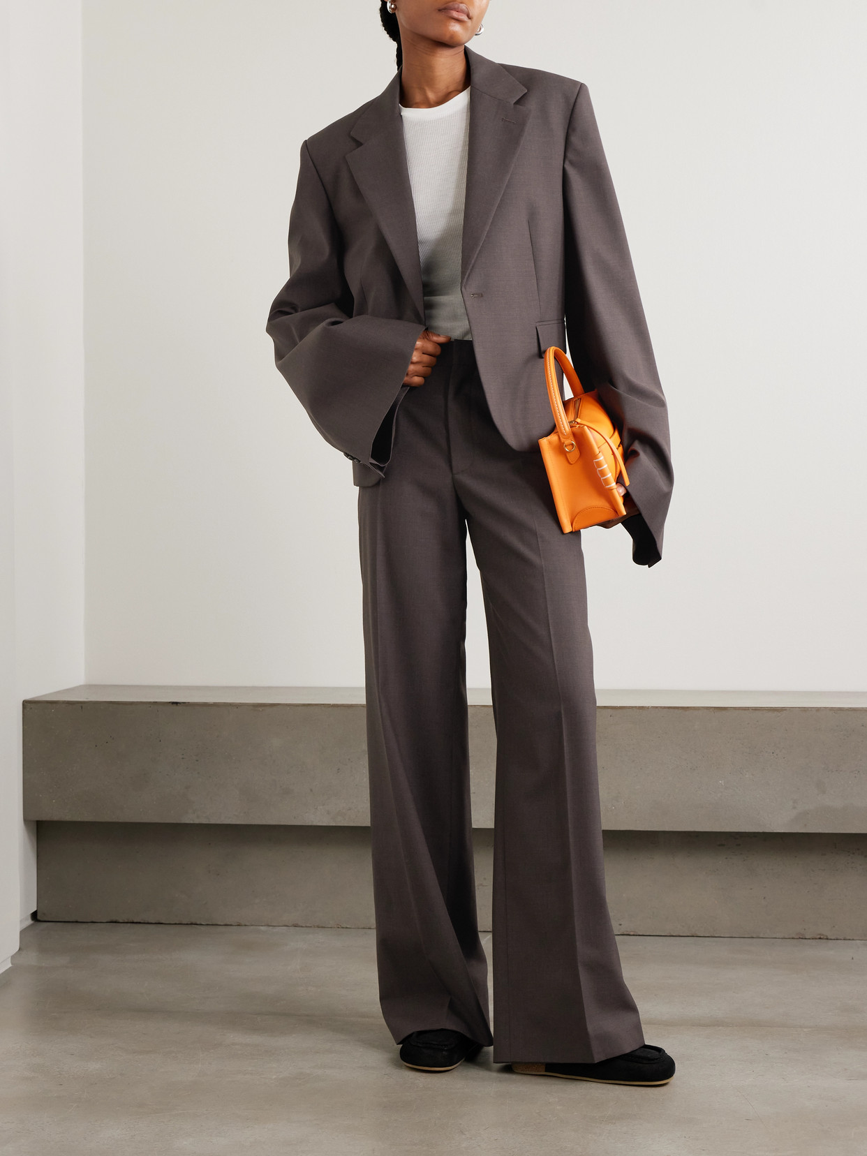 Jw Anderson Grain De Poudre Wool Wide-leg Pants In Gray