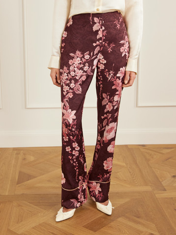 Borgo de Nor Havana floral-print satin-trimmed crepe de chine jacquard pants