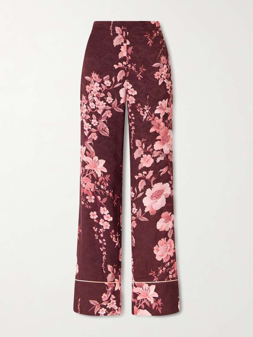 Borgo de Nor Havana Floral-print Satin-trimmed Crepe De Chine Jacquard Pants