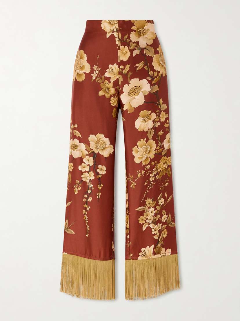 Borgo de Nor Haven Fringed Floral-print Silk-twill Pants