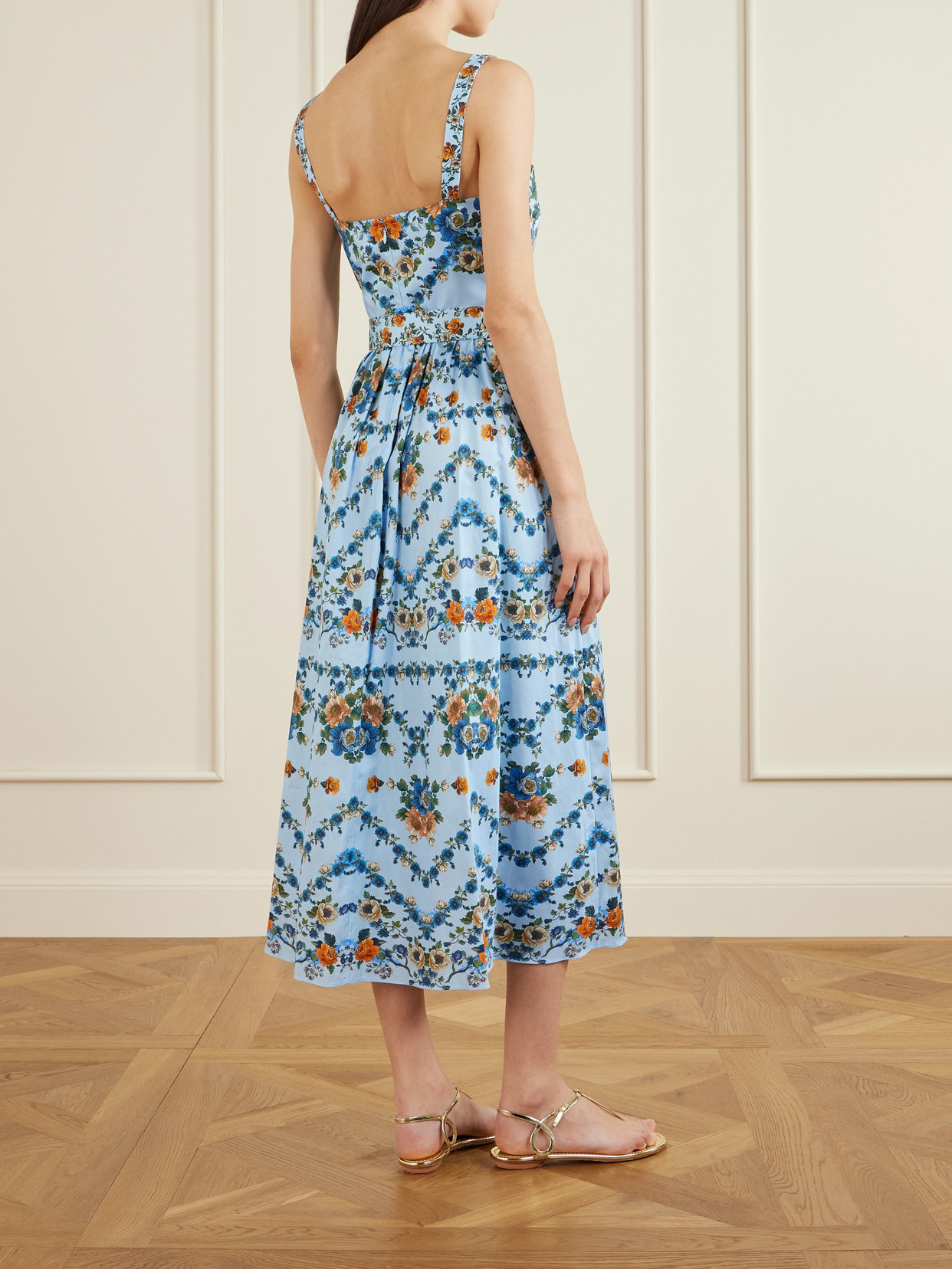 Borgo De Nor Ninet Belted Floral-print Cotton-poplin Midi Dress In Blue