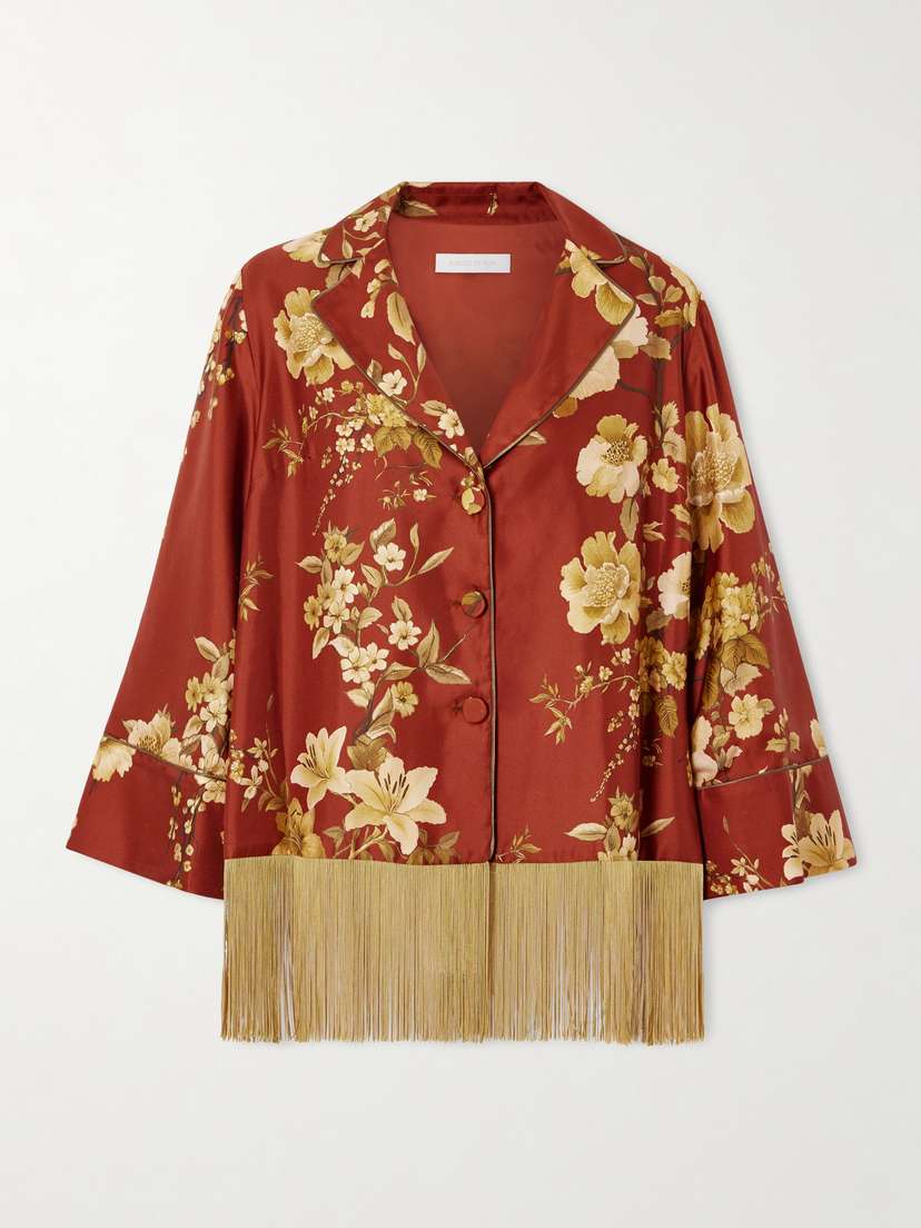 Borgo de Nor Calliope Fringed Floral-print Silk-twill Shirt