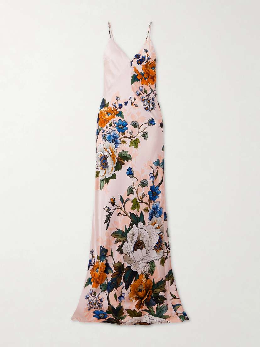 Borgo de Nor Olive Floral-print Satin-crepe Maxi Dress
