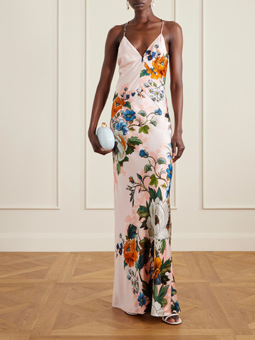Borgo de Nor Olive floral-print satin-crepe maxi dress