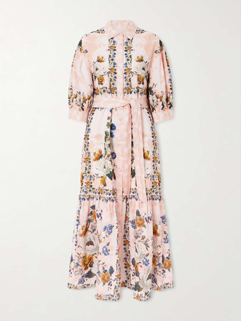 Borgo de Nor Bianca Belted Printed Linen And Cotton-blend Midi Dress