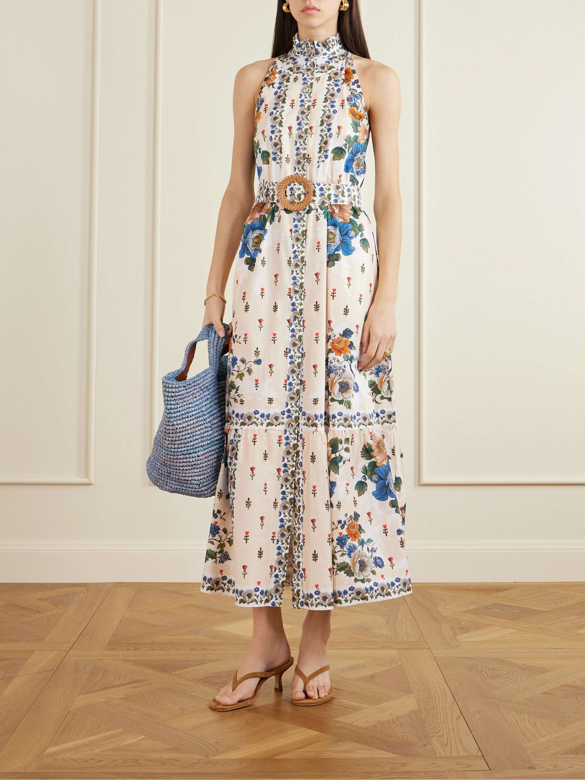 BORGO DE NOR فستان طويل Biba بطبقات متدرجة من قطن البوبلين بطبعات