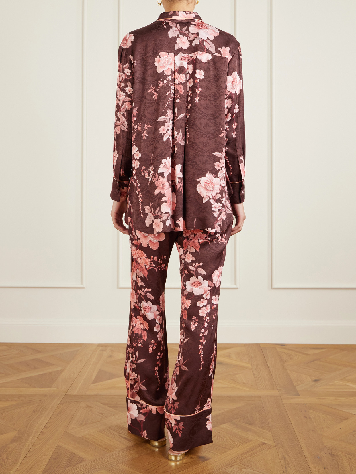 Borgo De Nor Nova Floral-print Satin-jacquard Shirt In Purple