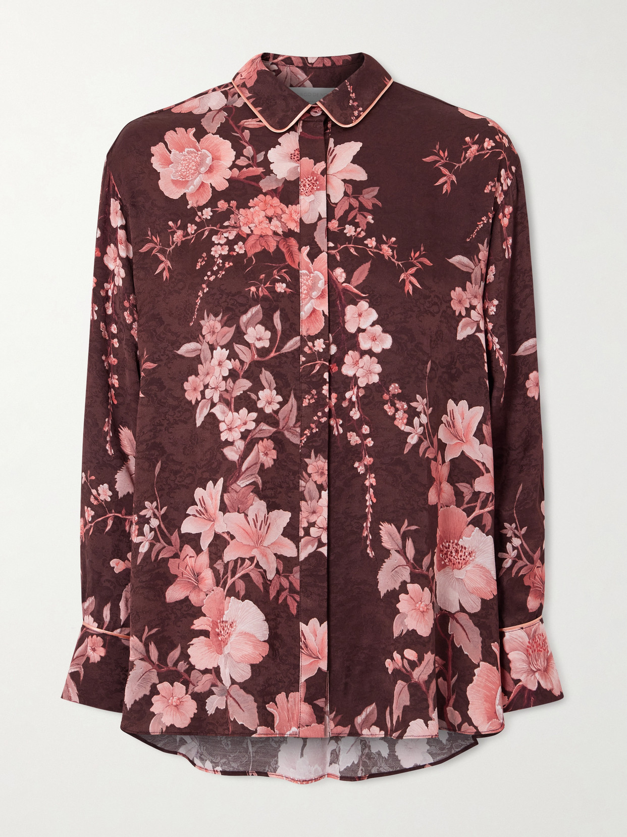 Borgo De Nor Nova Floral-print Satin-jacquard Shirt In Purple