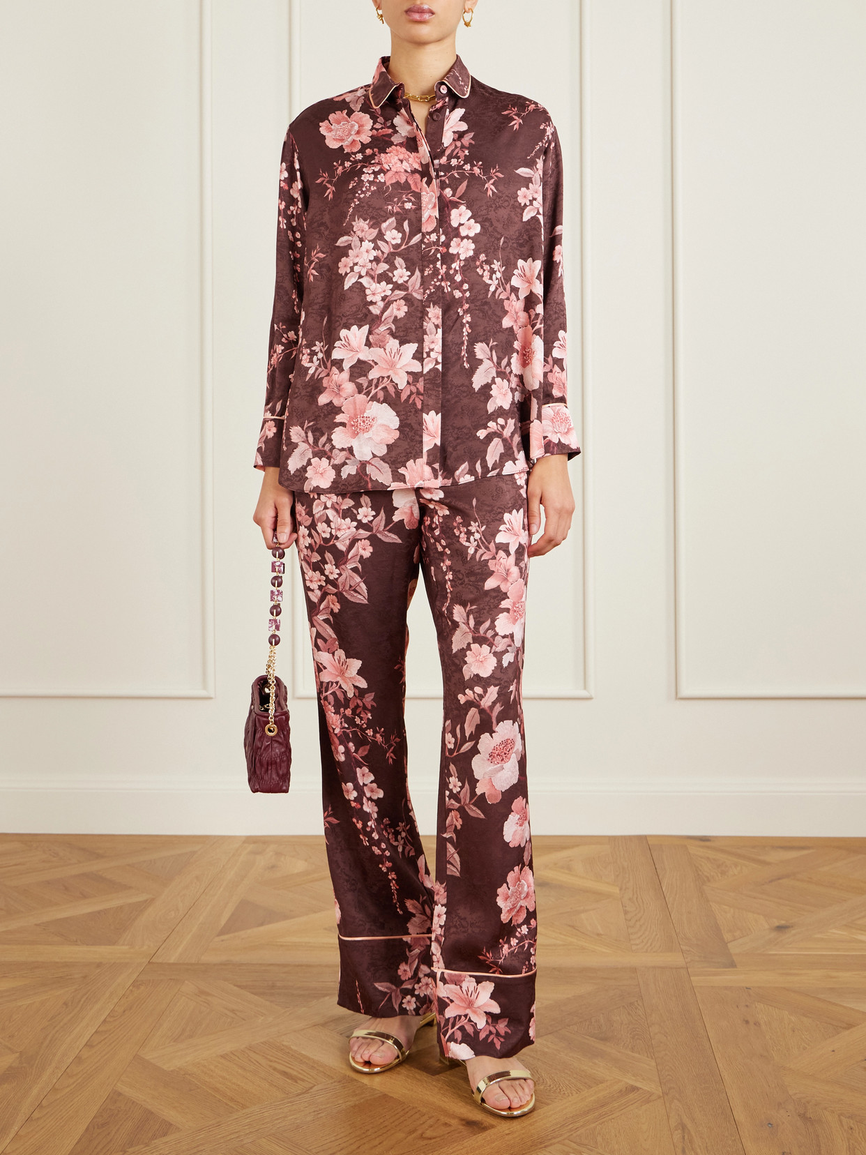 Borgo De Nor Nova Floral-print Satin-jacquard Shirt In Purple