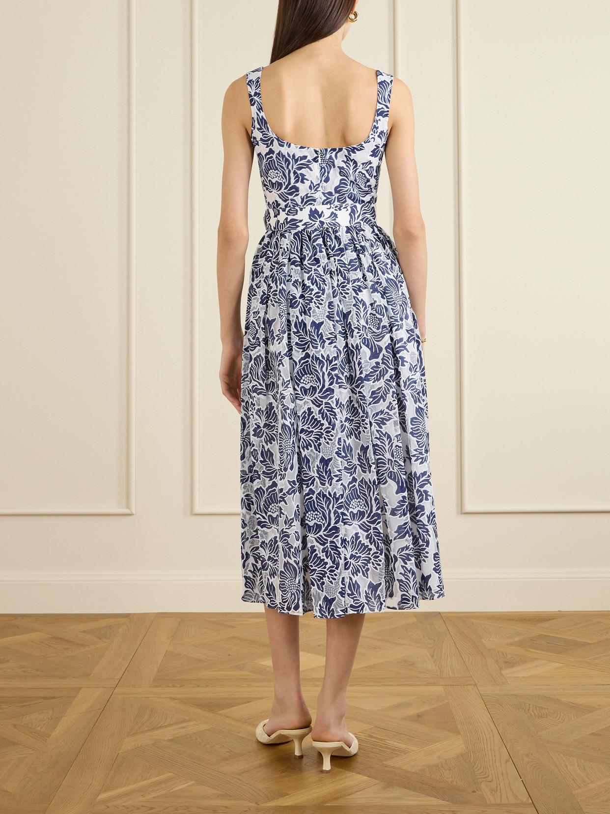 Borgo De Nor Mackenzie Belted Lace-paneled Cotton-blend Midi Dress In Blue