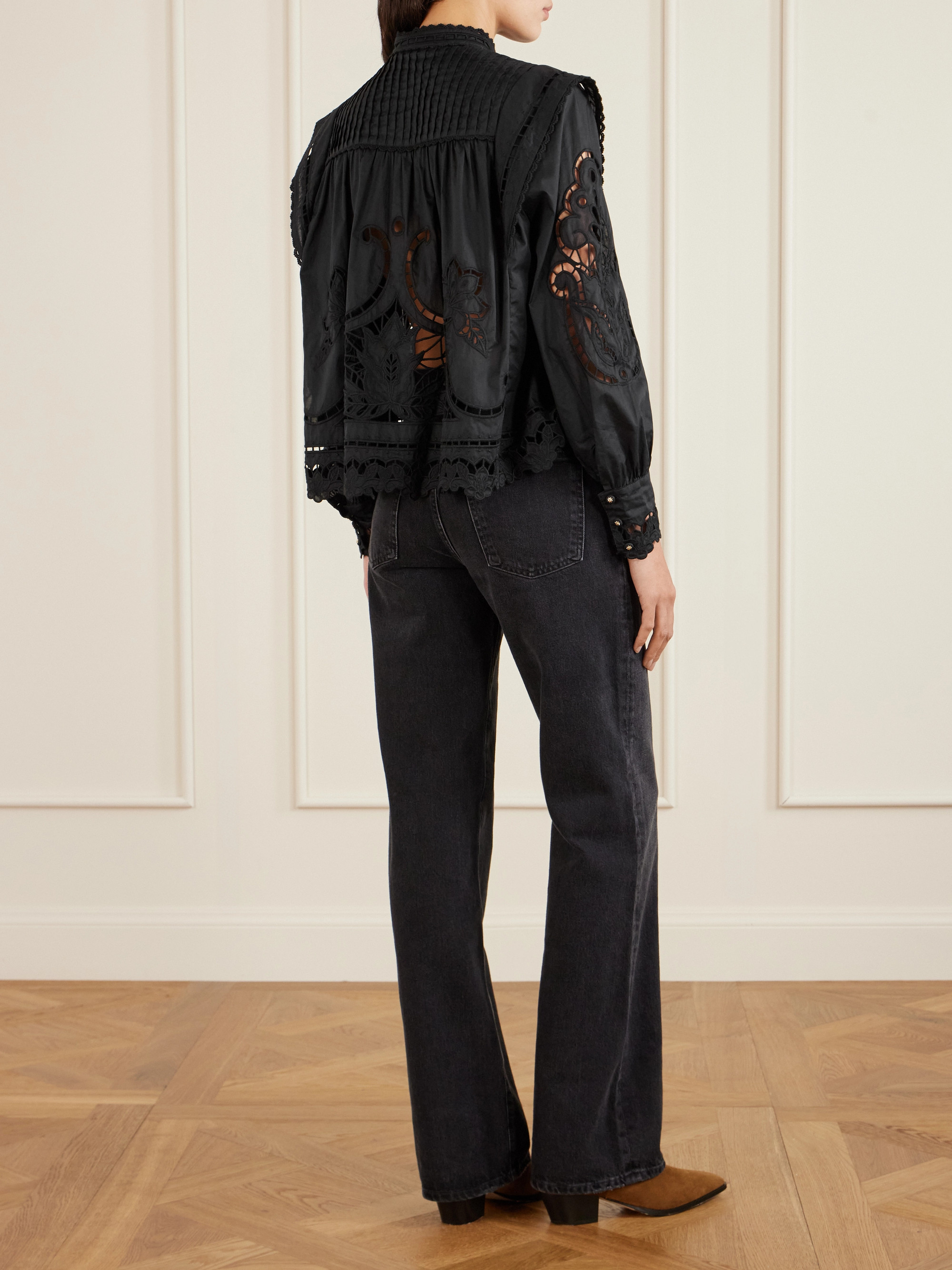 FARM Rio Richilieu pleated broderie anglaise cotton blouse thumbnail