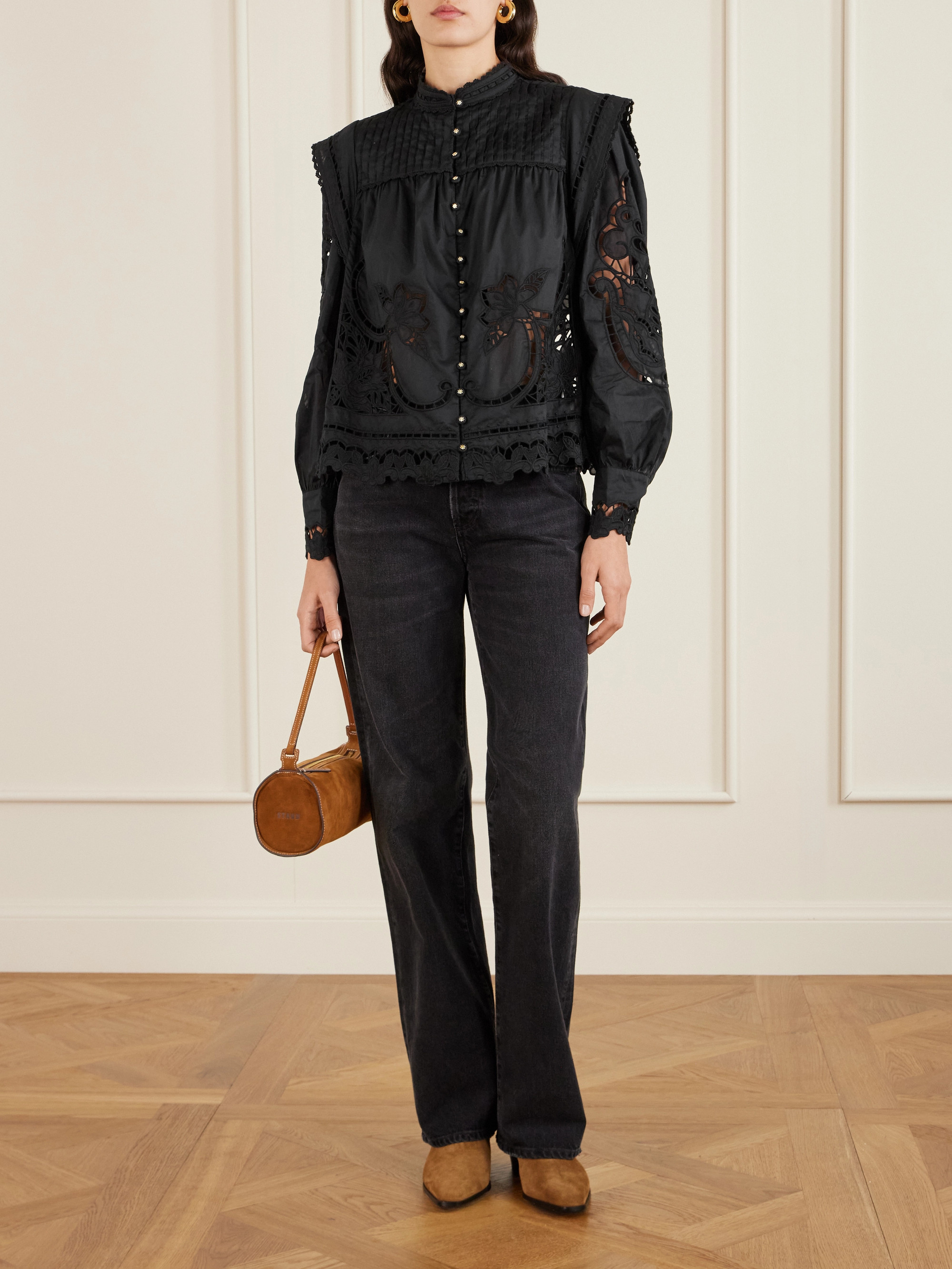 FARM Rio Richilieu pleated broderie anglaise cotton blouse thumbnail