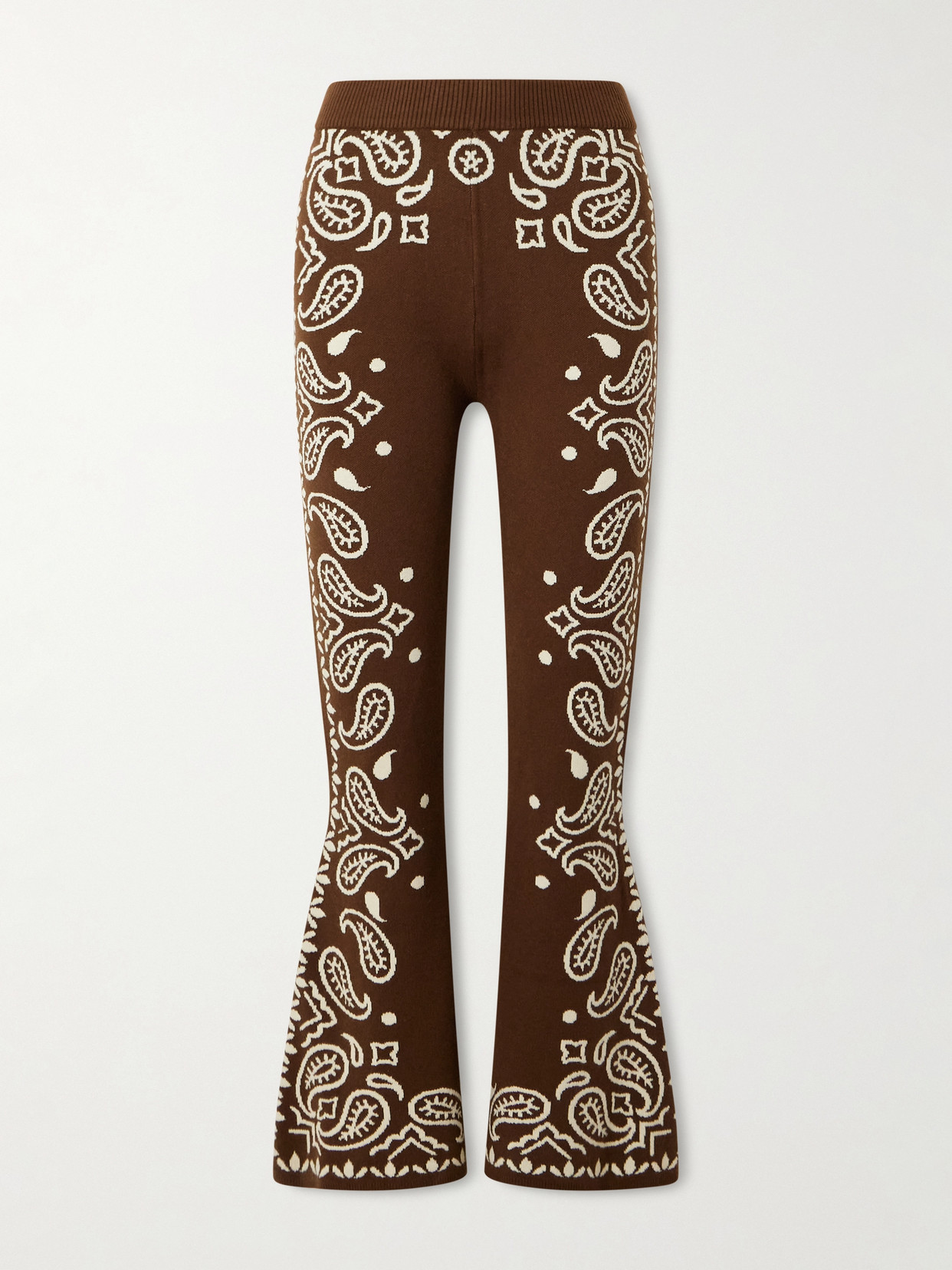 Farm Rio Jacquard-knit Flared Pants In Brown