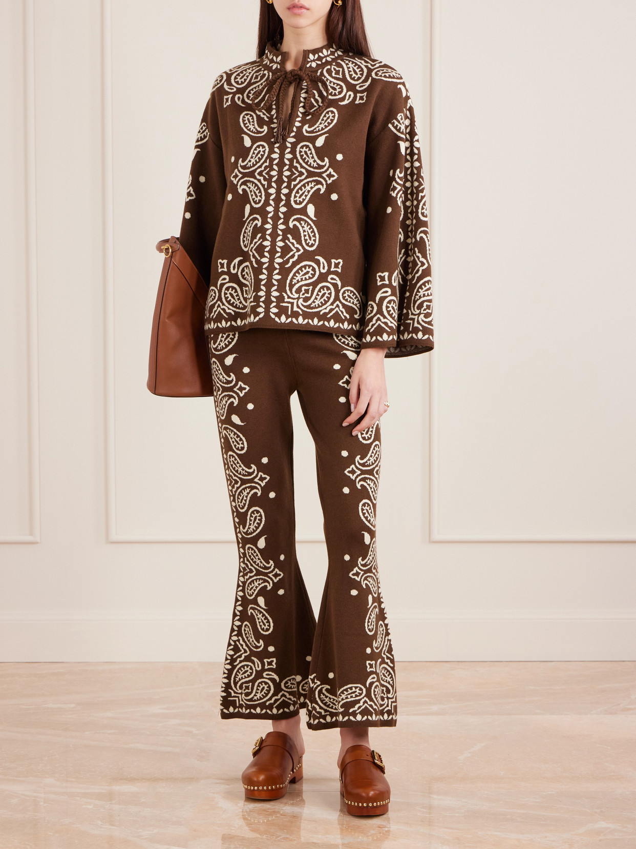 Farm Rio Jacquard-knit Flared Pants In Multi