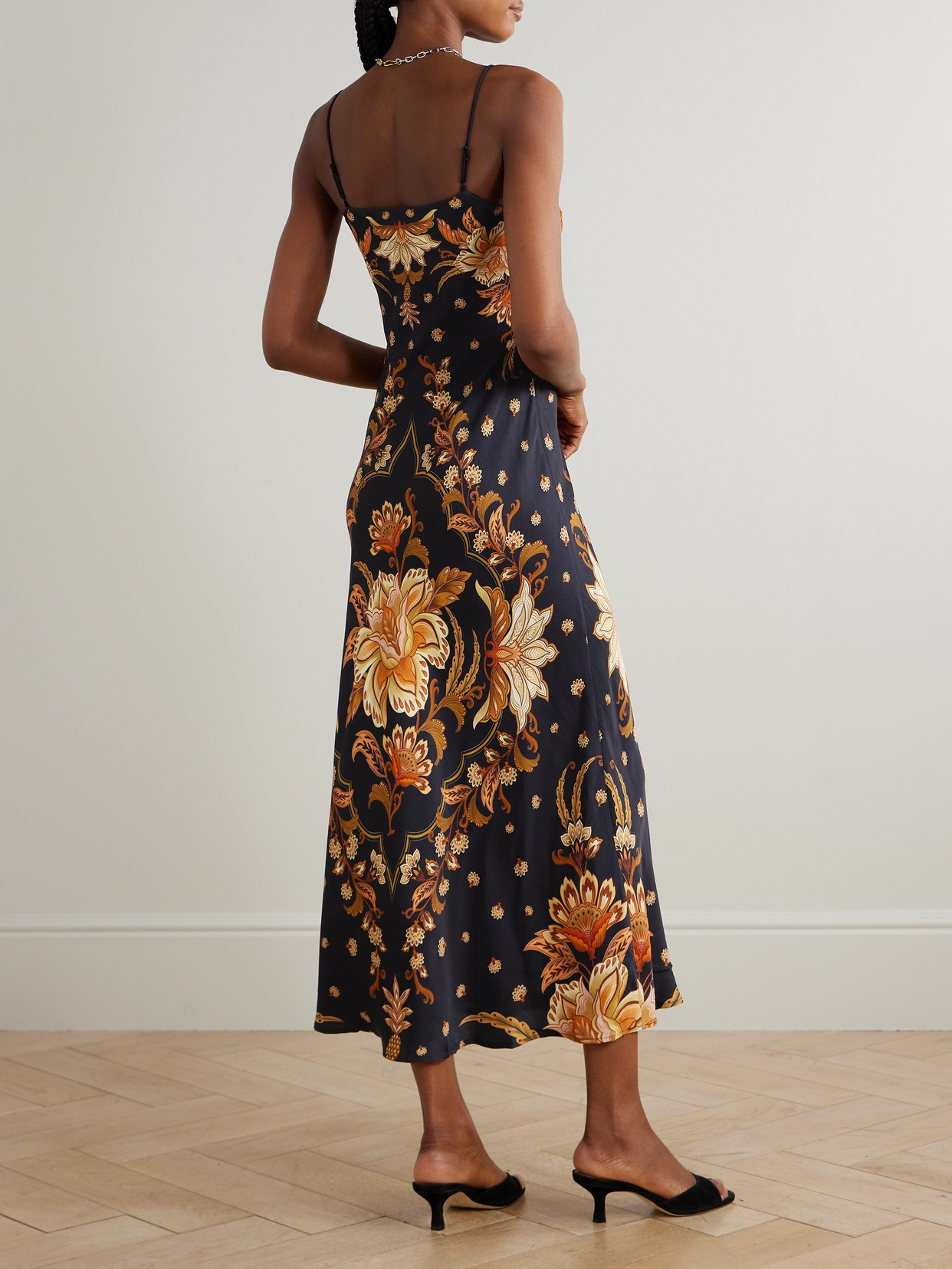 Farm Rio Black Majestic Garden Lenzing Ecovero Viscose Slip Maxi Dress In Multi