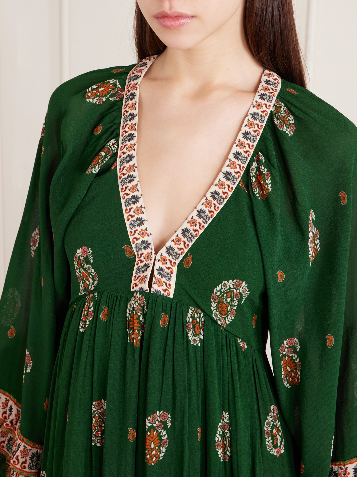 Farm Rio Ayla Ruffled Printed Chiffon Maxi Dress In Green