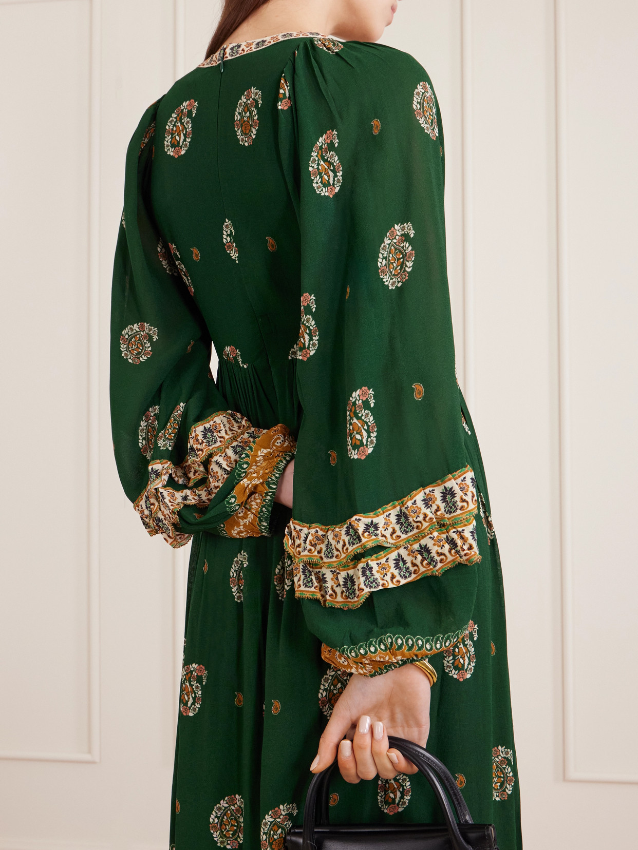 Farm Rio Ayla Ruffled Printed Chiffon Maxi Dress In Green