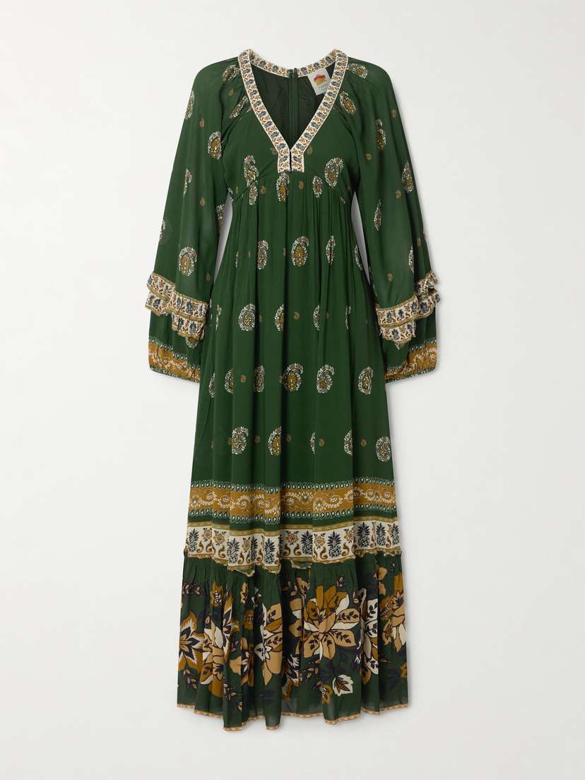 Farm Rio Ayla Ruffled Printed Chiffon Maxi Dress