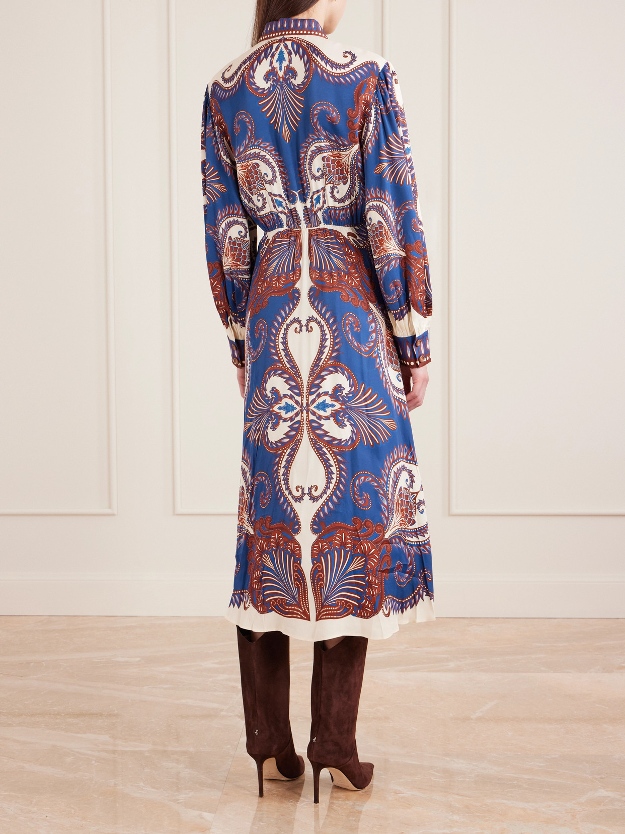 Farm Rio Blue Arabesque Scarf Lenzing Ecovero Viscose Midi Dress In Multi