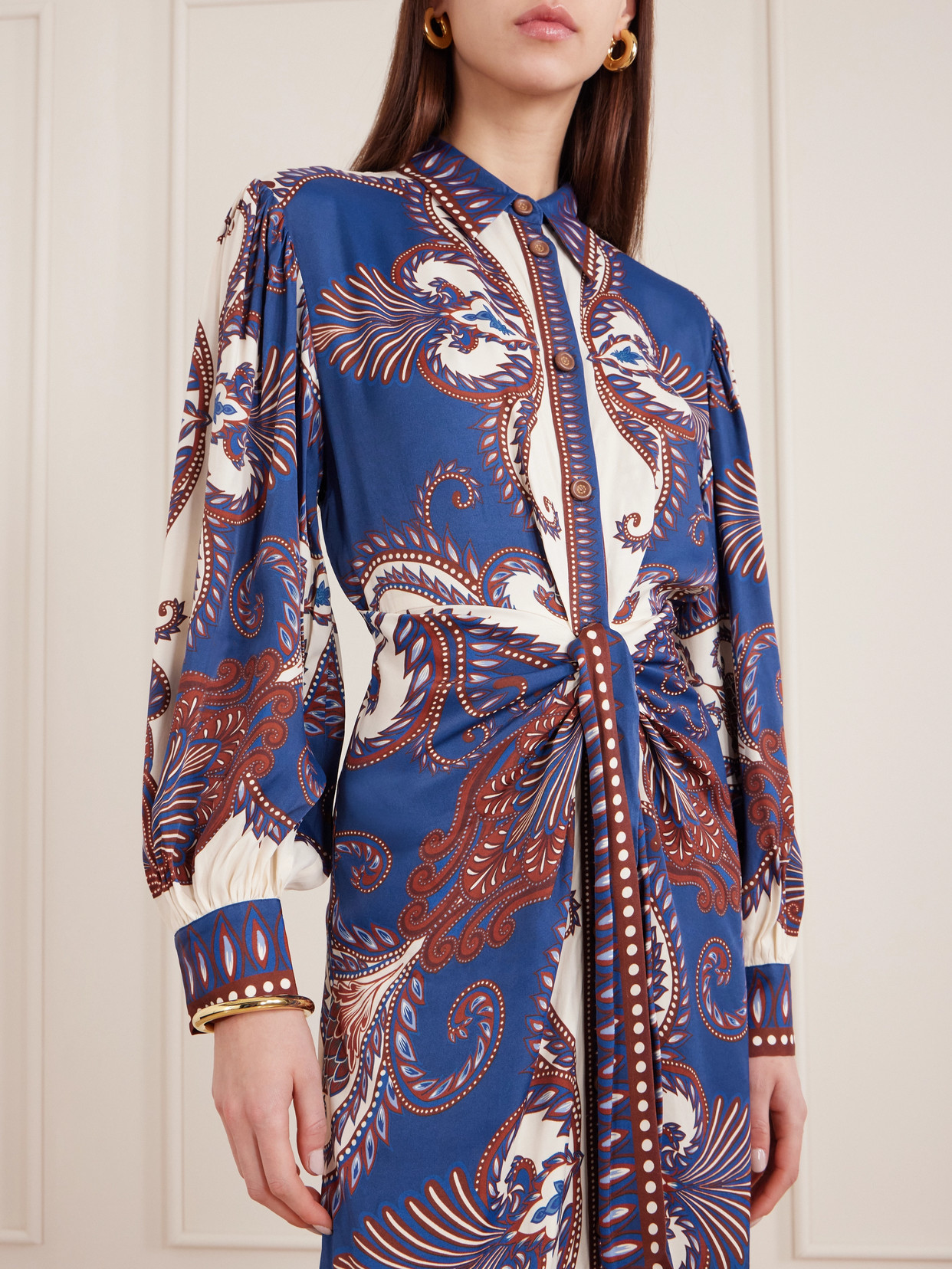 Farm Rio Blue Arabesque Scarf Lenzing Ecovero Viscose Midi Dress In Multi