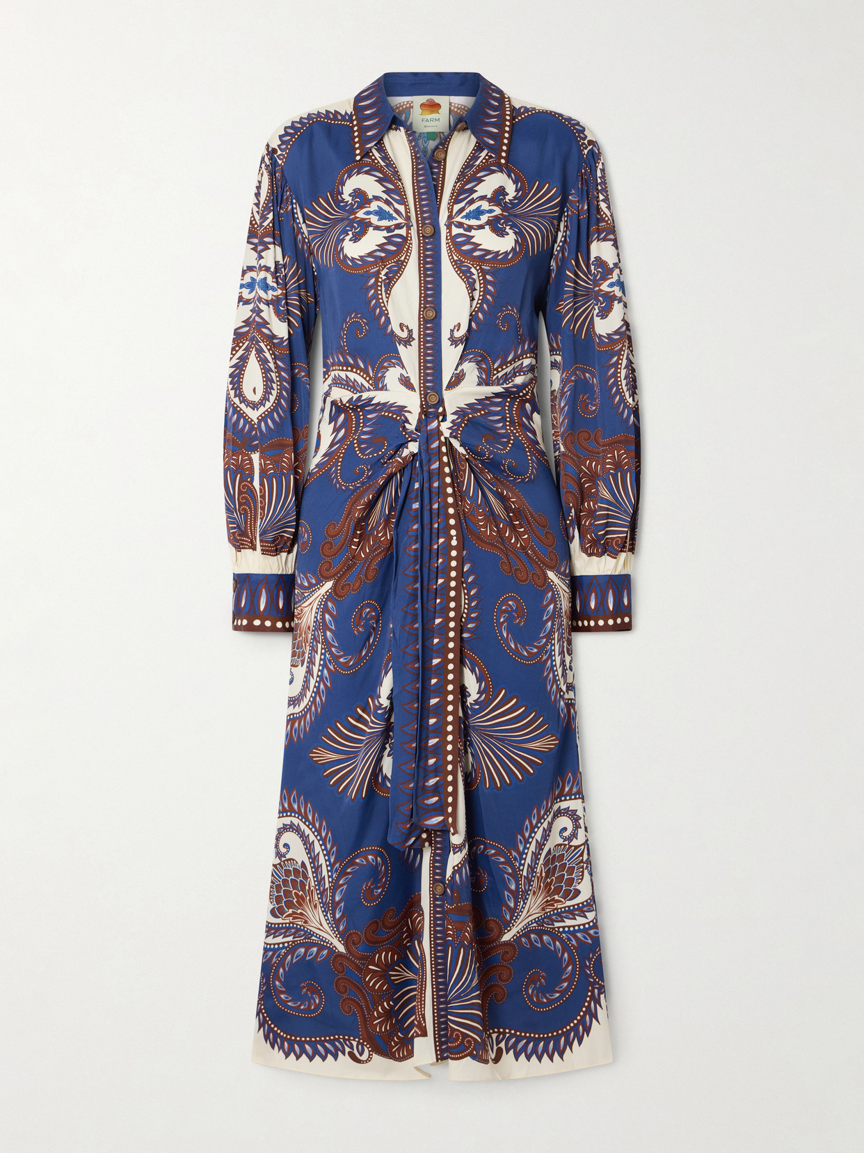 Farm Rio Blue Arabesque Scarf Lenzing Ecovero Viscose Midi Dress In Multi