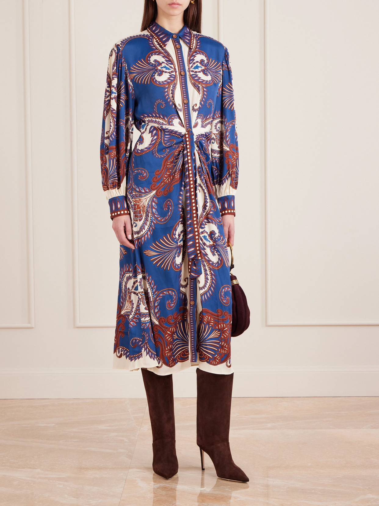 Farm Rio Blue Arabesque Scarf Lenzing Ecovero Viscose Midi Dress In Multi