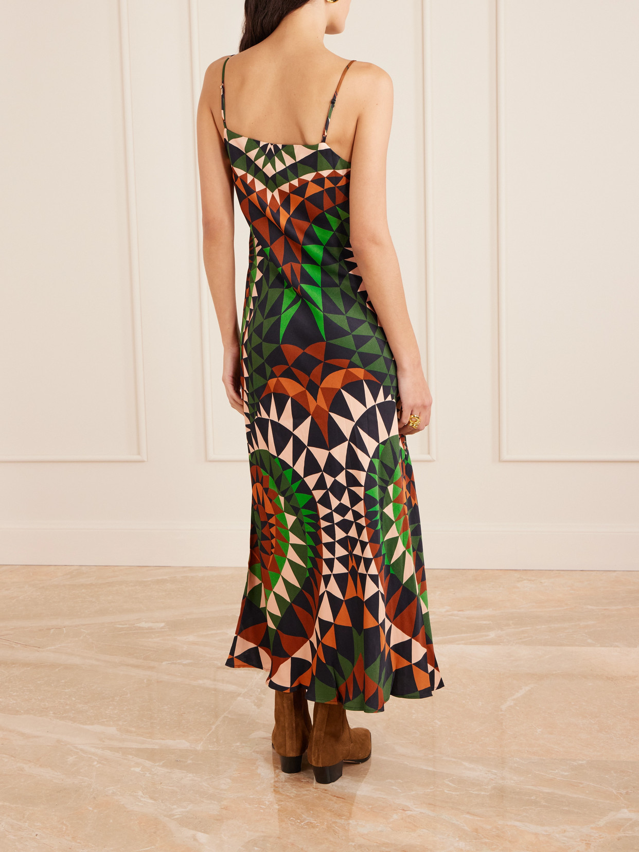 Farm Rio Heart Deco Satin Maxi Dress In Multi