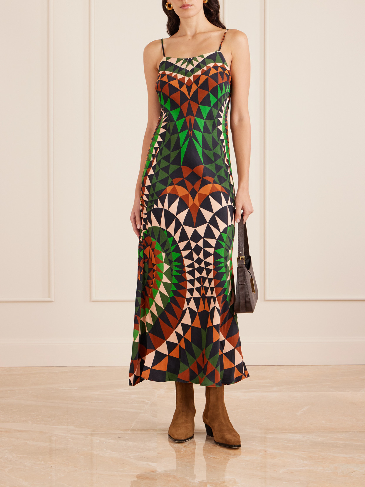 Farm Rio Heart Deco Satin Maxi Dress In Multi