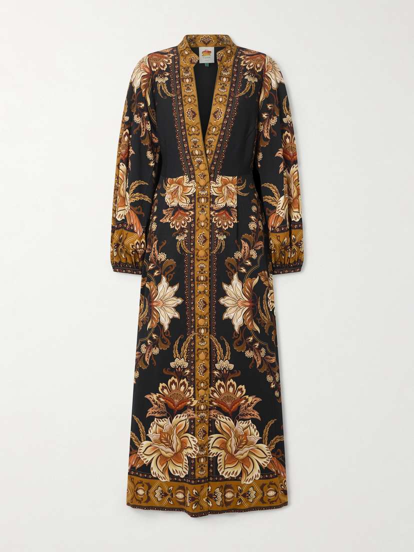 Farm Rio Majestic Garden Pleated Floral-print Twill Maxi Dress