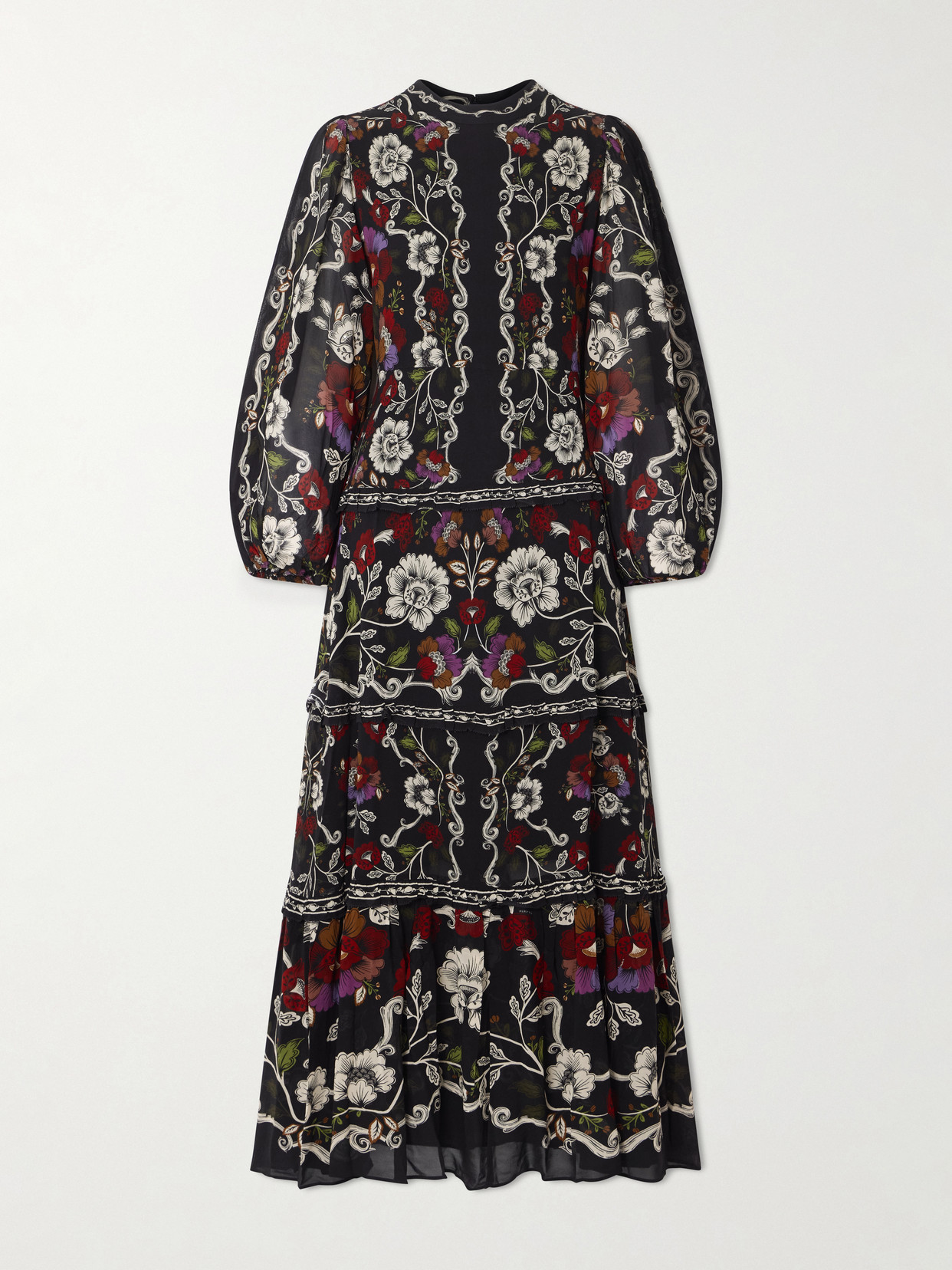 Farm Rio Floral-print Chiffon Maxi Dress In Black