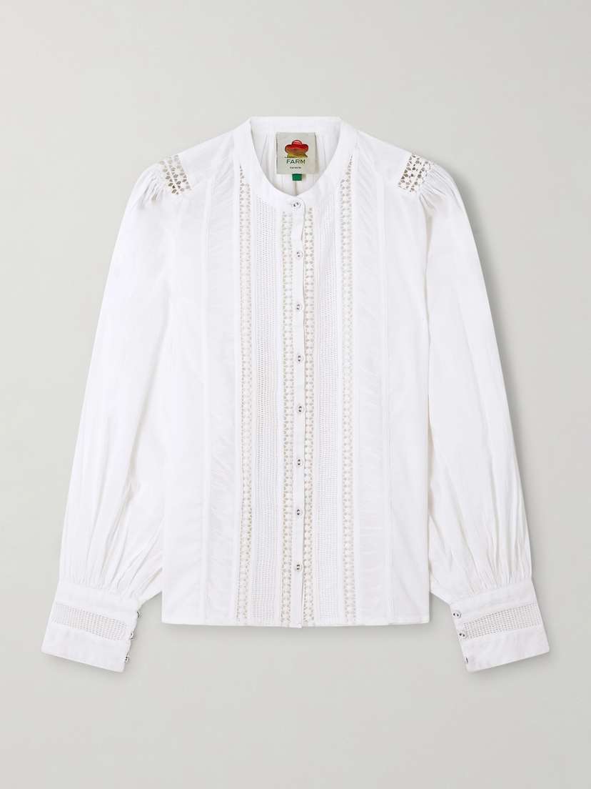 Farm Rio Lace-trimmed Cotton Blouse