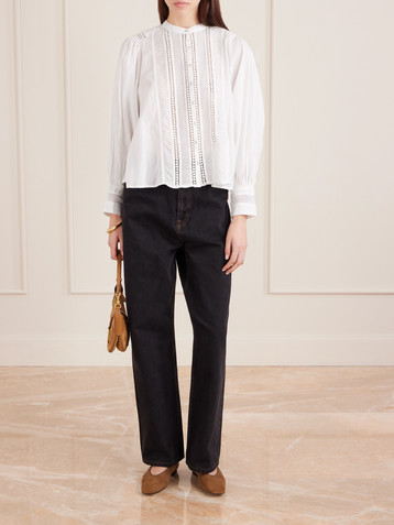 FARM Rio Lace-trimmed cotton blouse