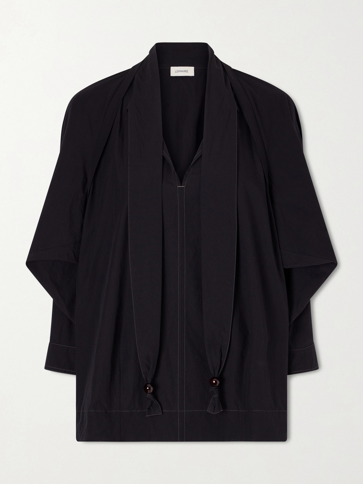 Scarf-Detailed Embellished Crinkled Cotton-Crepe Blouse